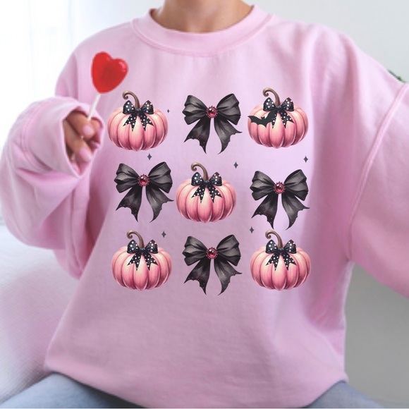 NEW Croquette Pumpkins Halloween Graphic Crew Neck Long Sleeve Sweatshirt - Picture 4 of 5